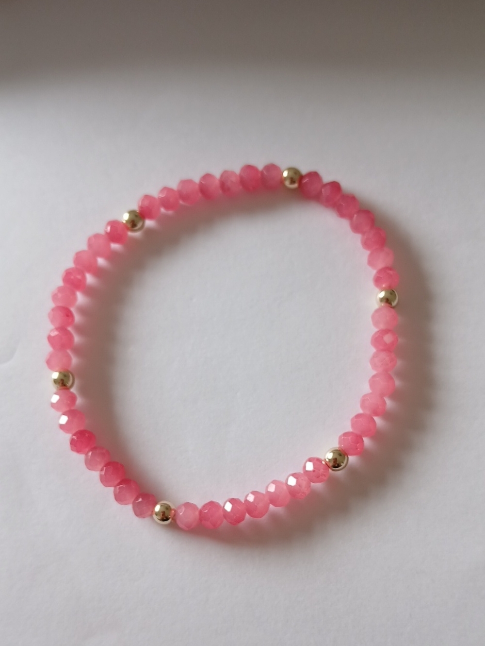 Pink Tourmaline Natural Gemstone  Beaded  Bracelet with Gold Accent Beads